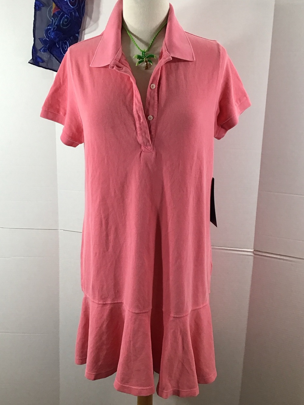Tuckernuck washed pink cotton Pique May polo neck ruffle hem dress NWOT XL